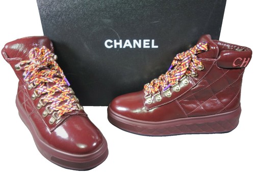 CHANEL G45183 Pearl CC Logos Patent Leather Short Boots shoes 36C