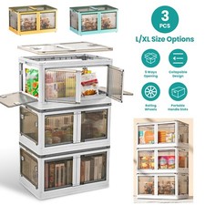 3Pcs Foldable Storage Bins w/ Lid Stackable Organizing Containers for Closet