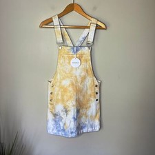 Storia NEW w/ Tags Tie Dye Yellow Blue White Overall Pinafore Mini Dress Medium