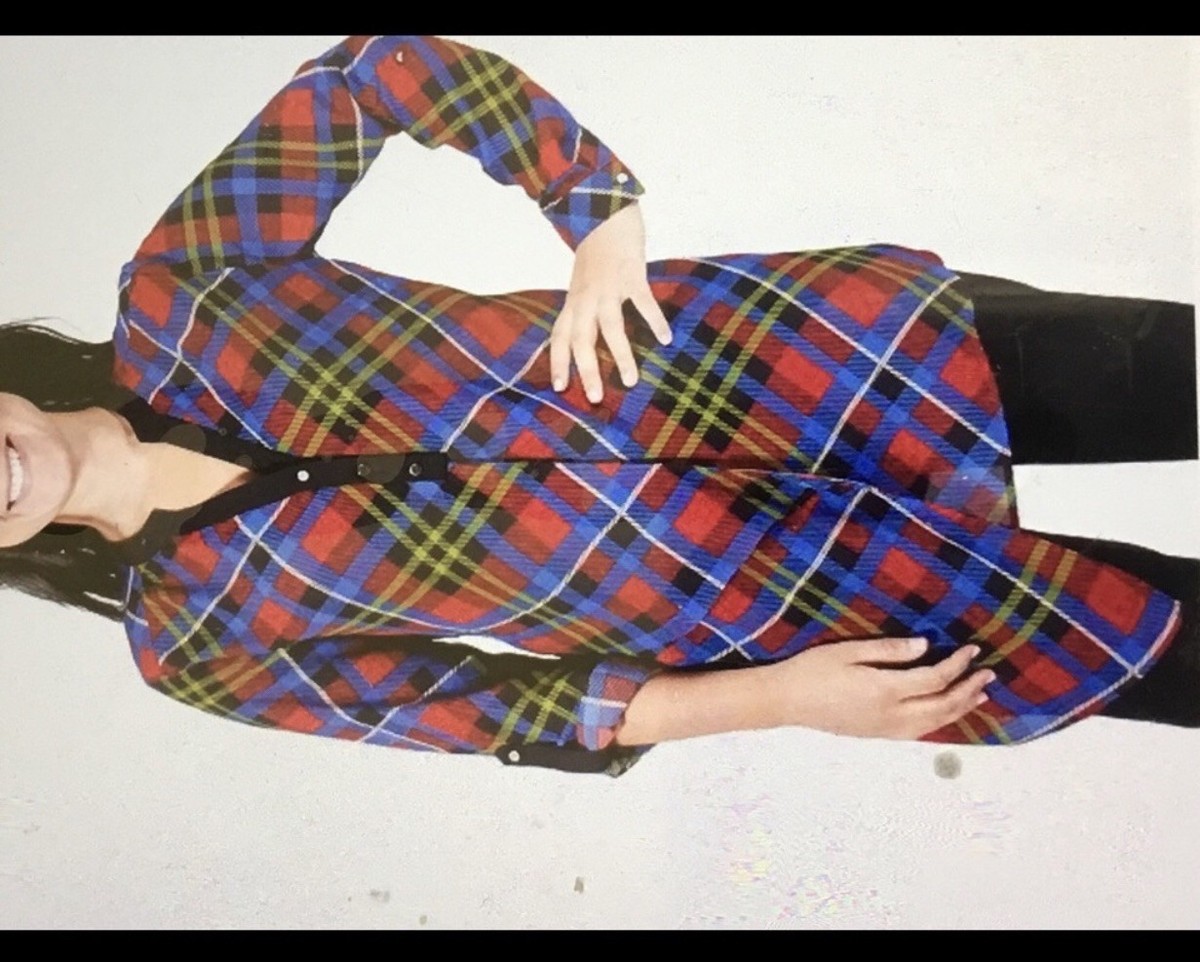 NY Collection asymmetrical plaid shirt blue cranberry Available In Small  Sizes | eBay
