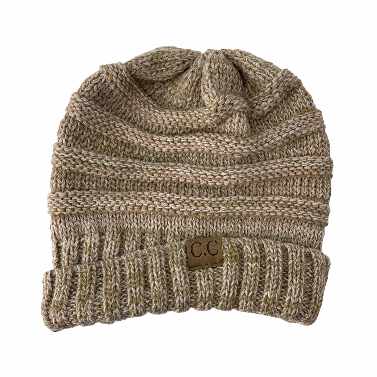 CC Beanie Tan Chunky Knit Cuffed Slouchy Cute One Size