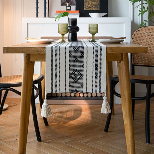 Rectangle Print Table Runner Tassel Dining Room Party Kitchen Table Cloth Cover - Picture 5 of 33