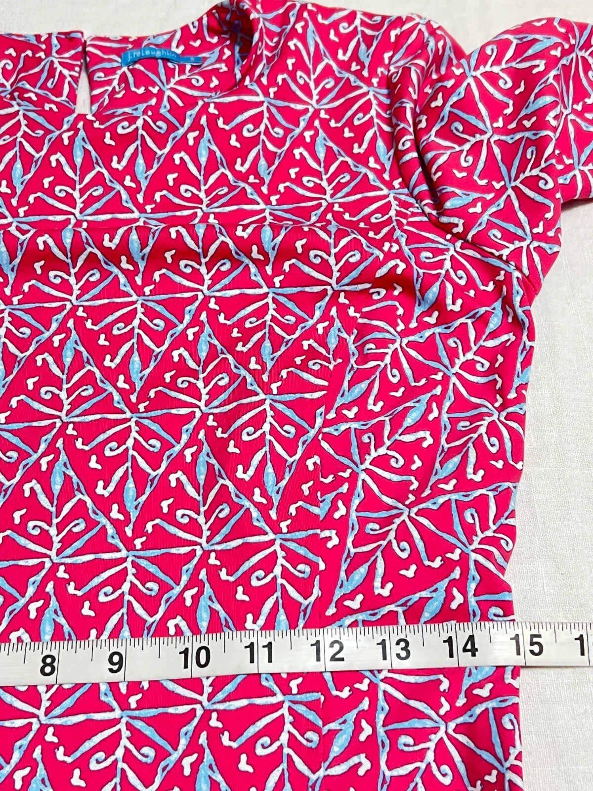 VETEMENTS Abito tubino donna J. McLaughlin rosa blu stampa geometrica taglia small tasche