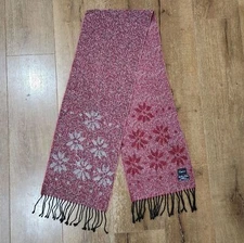 Cejon Italian holiday red knit scarf fringe snowflake poinsettia