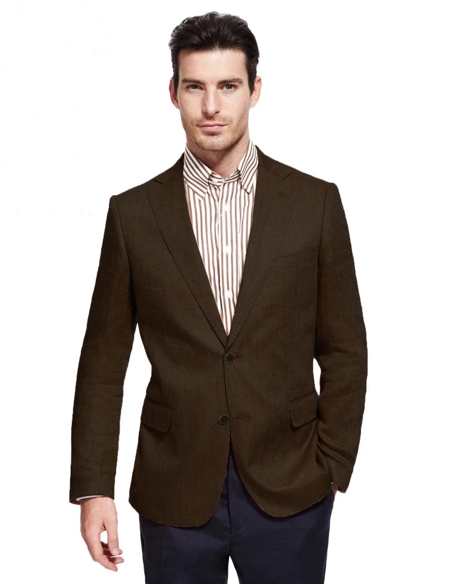 M S Collezione Men s Italian Linen Herringbone Pattern Jacket