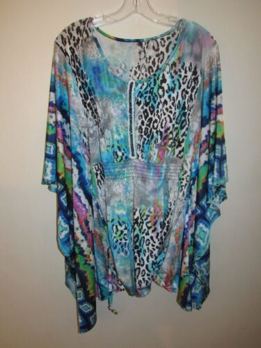 Alberto Makali Womens Top Large Tunic Floral Print Colorful Caftan Artsy Blouse - Picture 2 of 10