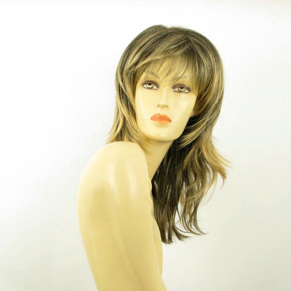Perruque femme mi-longue brune Ninon 1BT24B : cheveux mi-longs lisses avec reflets dorés