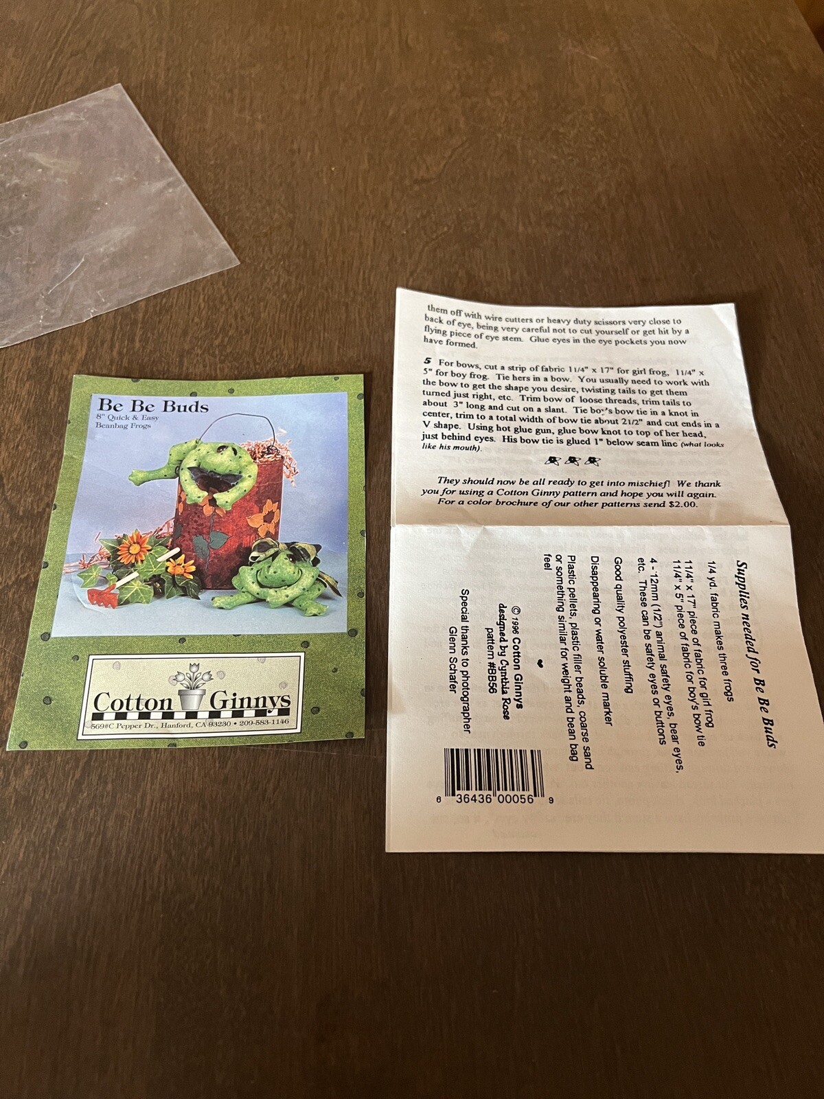 sewing pattern be be buds Bean Bag frog Instructions Cotton Ginnys 569#c |  eBay