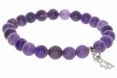  Amethyst Kugel Stretch Armband Pinguin Motiv 8mm - individuelle Größe AB430