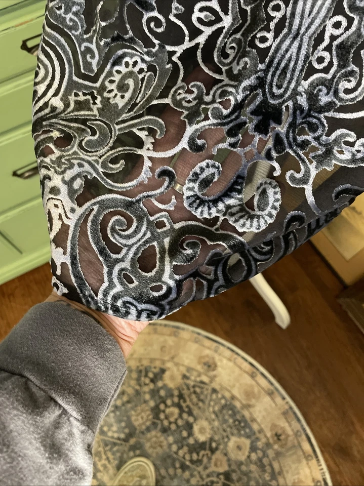 Blusa Top Violeta & Claire Azul y Negro Terciopelo Burnout Manga 3/4 Talla 1X Foto 4 de 4