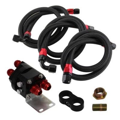 Oil Filter Relocation Sandwich Adapter+Steel/Nylon Braided AN10 Hose Kit Black - Image 1 of 4