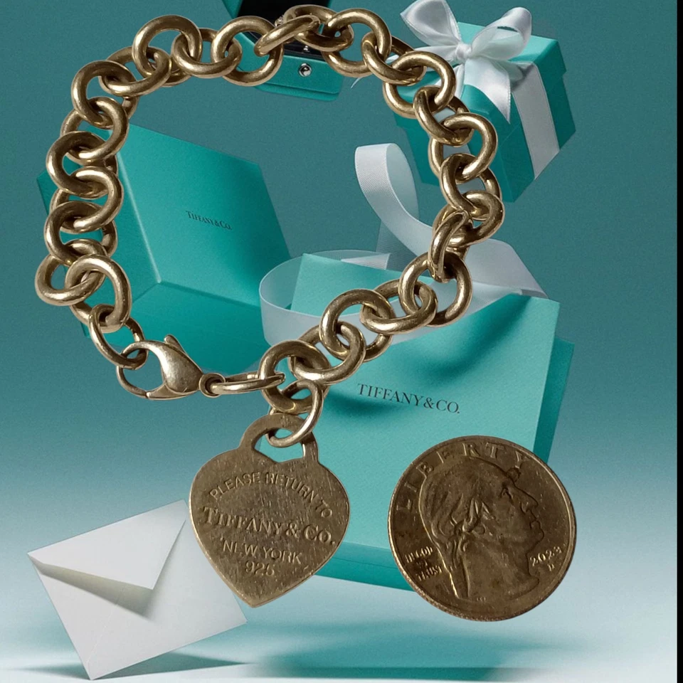 Tiffany & Co Sterling Silver Link Heart Charm Tag Bracelet - Image 4 of 4