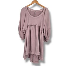 Free People Mauve Sunchild Ruffle Babydoll Mini Dress Balloon Sleeve Size XS