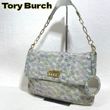 Tory Burch Python Pattern Enamel Chain Shoulder Bag Green Multi-Color Authentic