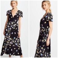 FREE PEOPLE Gorgeous Jess Black Floral Print Wrap Maxi Dress Size Medium