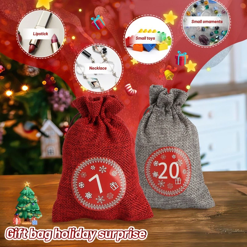 24 Adventskalender zum Weihnachten Xmas Geschenk Stoffsäckchen Befüllen Sack DIY - Bild 4 von 4