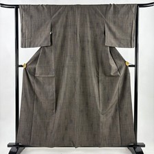 JAPANESE KIMONO TSUMUGI ASH BROWN 159cm 5 ft 3 in PURE SILK FF11095