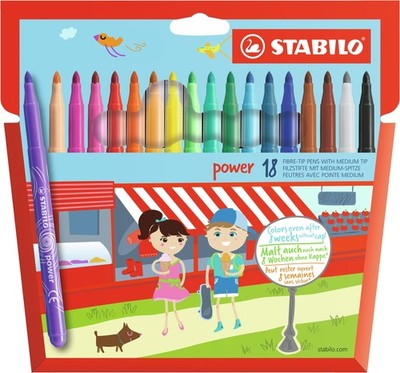 Felt Tip Pen - STABILO power - Wallet of 18 - Assorted Colours 18 count (Pack of