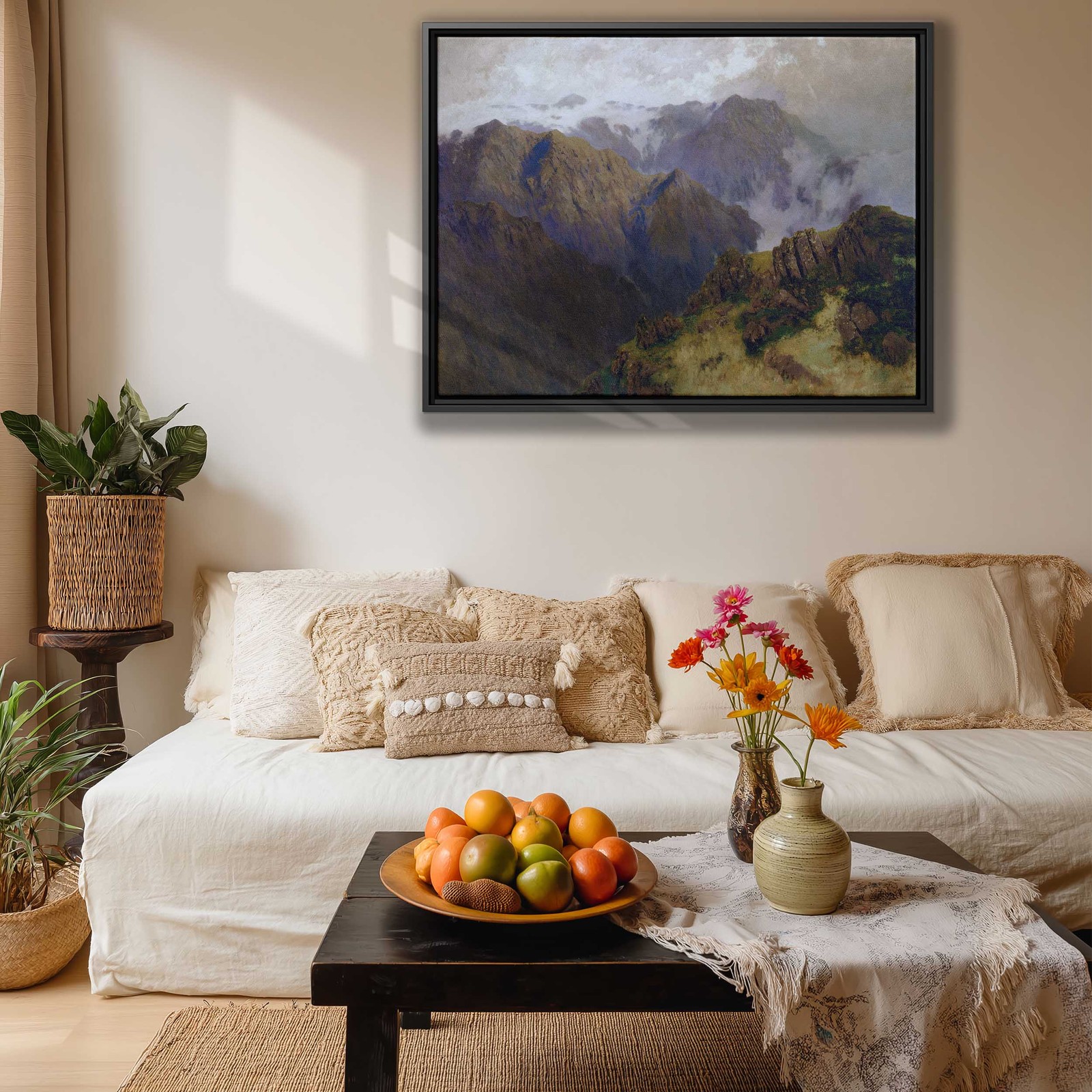 Mountain Landscape Oil Painting Vintage Canvas Print Wall Art Decor Nature Frame
