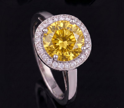 6.00 Ct Certified Round Shape Yellow Natural Diamond Ring VVS1 White Gold Finish