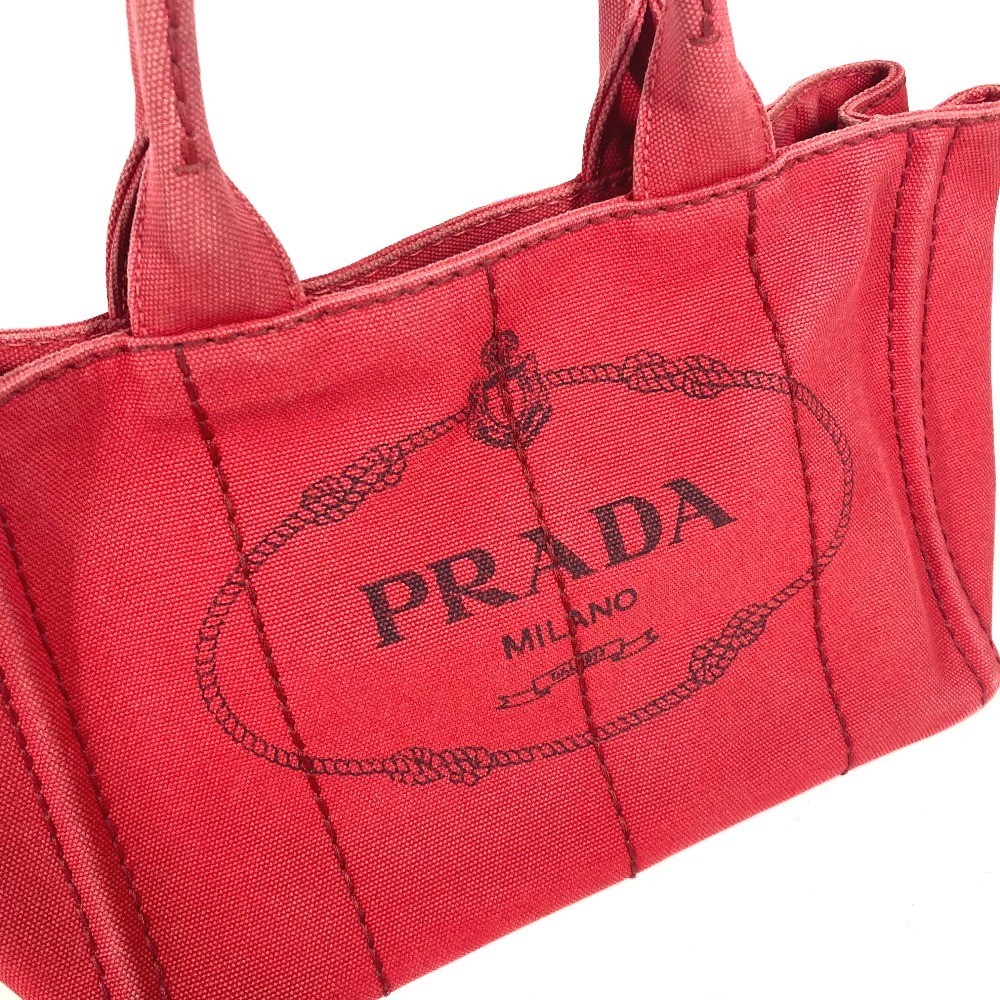 PRADA Logo Canapa SS MINI Mini Bag Tote Bag Handbag Red Ladies Used from japan thumbnail 5