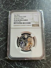 2023 Star Wars: R2-D2 & C-3PO 50p Silver Proof Colour Coin graded PF69