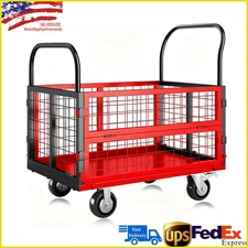 Foldable Platform Truck Cart 4 in1 with Cage Hand Truck 1800LBS with 4 Wheels