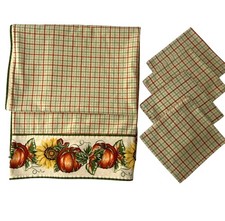 Pumpkin Sunflower Tablecloth Napkins Green Orange Yellow Fall Harvest Kitchen