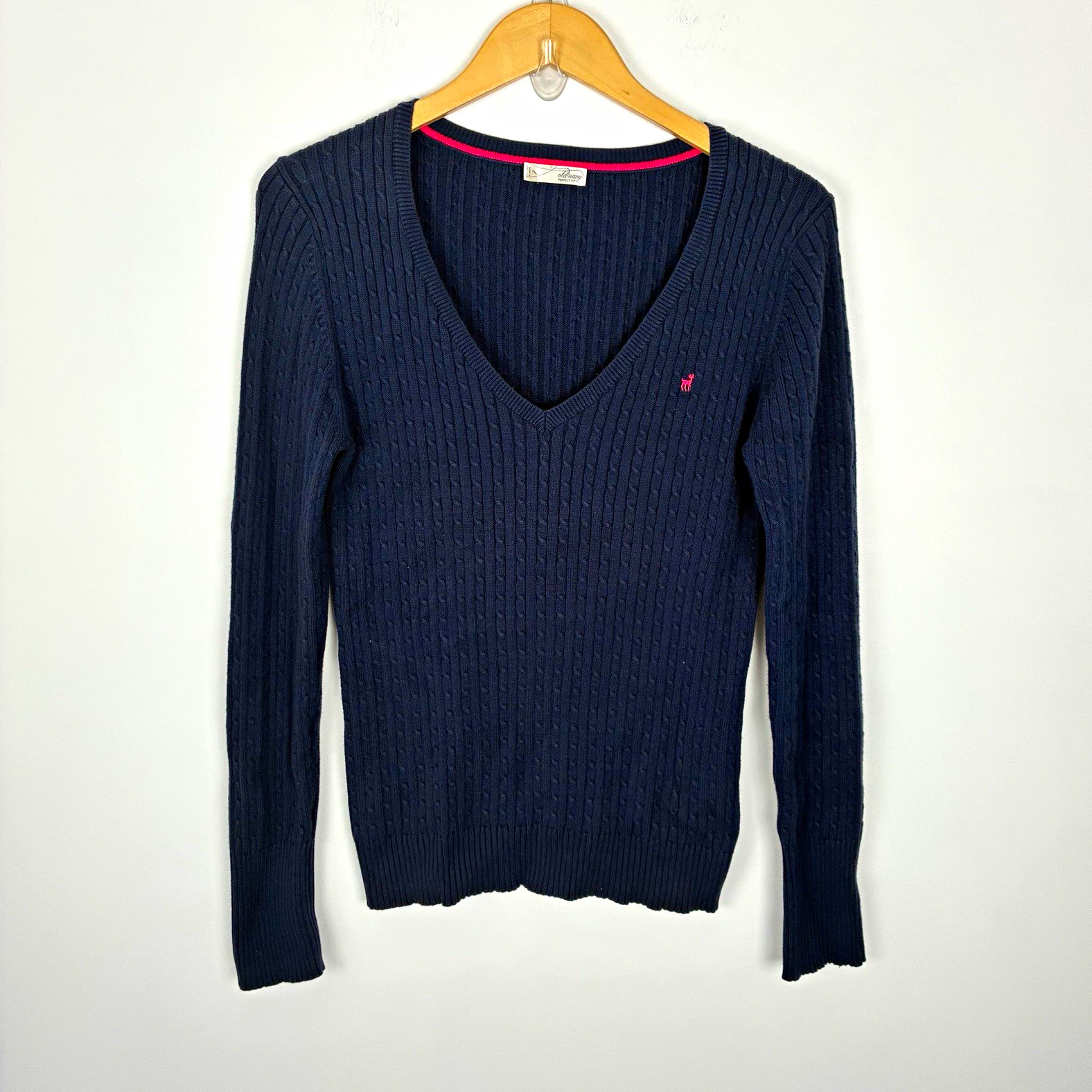 Vintage 2000s Old Navy Navy Blue Ribbed V-Neck Sweater Preppy Elena Gilbert L
