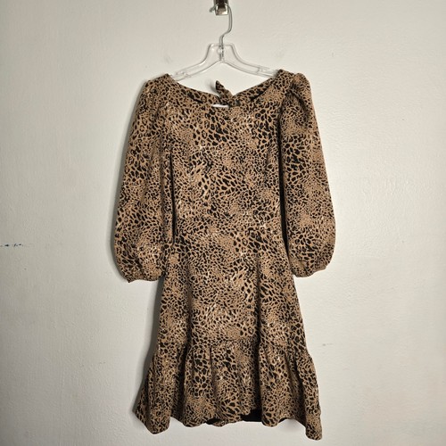 Anthropologie Maeve Leopard Back Bow Cut Out Mini Dress Size 4 Flirty Edgy Puff - Picture 3 of 12