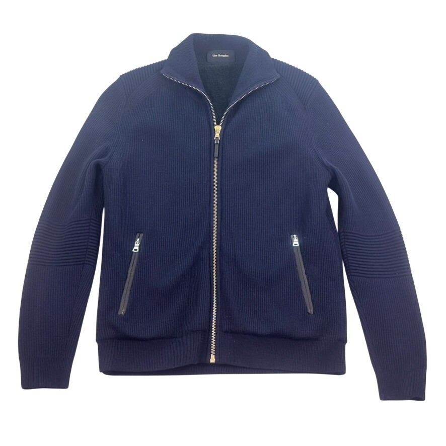 The Kooples Navy Ribbed Zip Front Knit Jacket Wool Blend Size M