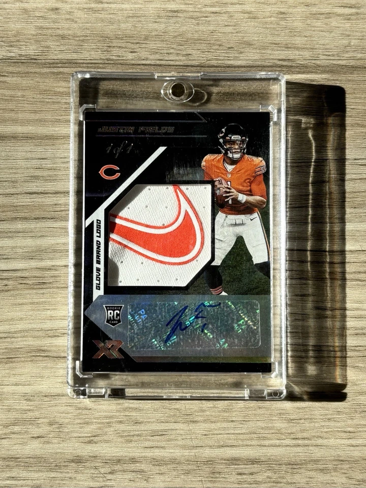 2021 Panini XR Justin Fields Rookie Nike Swoosh Logo Patch Autograph Card 1/1 - Image 3 of 4