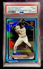 2024 BOWMAN DRAFT CHROME #BDC71 DAKOTA JORDAN RC SKY BLUE REFRACTOR PSA 9 MINT