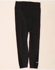 NIKE Womens Dri Fit Leggings UK 12 Medium Black Polyester RH04