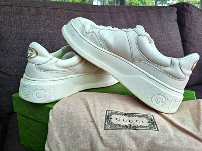Gucci Herren Sneaker Schuhe GG Logo Low Top Leder Weiß GUCCI-Sohle Size 9/43