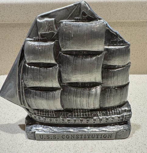 Vintage Banthrico Old Ironsides/USS Constitution Ship Coin Bank, Silver finish - Picture 2 of 6