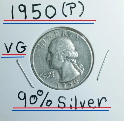 1950 (P) Washington Quarter VG Condition 90% Silver Look &See Judge War End Coin