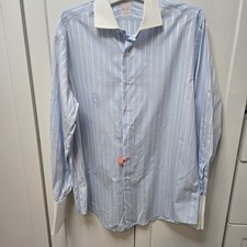Brooks Brothers French Cuff White Collar 16.5x34 Regular Blue Dress Shirt Flaw