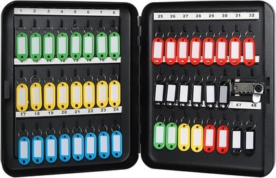 Wall Mount Key Storage Box with Code, Locking Key Cabinet Security, 48 Key Hooks