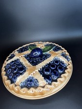 Vintage Plum Pie Design Lidded Ceramic Pie Plate Made in Portugal