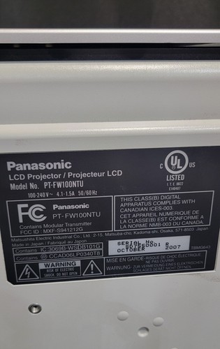 Panasonic PT-FW100NTU HD LCD Projector 3000 Lumens FW Wireless Power Cord - Picture 16 of 19