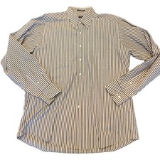 Vintage CHAPS Mens Large Stripe Button Down Shirt Wrinkle Free Long Sleeve