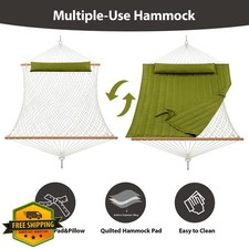 CHULIM Outdoor Double Hammock 475 LBS Green Rope with Pillow Spreader Bars