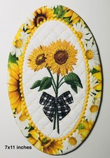 SUNFLOWERS Embroidery Oval Table Topper~Rever...