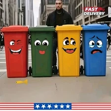 4Sheets Cartoon Face Stickers Self Adhesive Removable Funny Wall Trash Can Decor