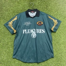 Pleasures x IUTER Jersey Mens Large Carlo Johnny Collar Mesh Polo Shirt NWT