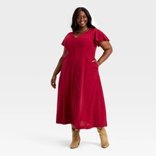 Women's Flutter Short Sleeve Maxi Pullover A-Line Dress - Universal Thread Red