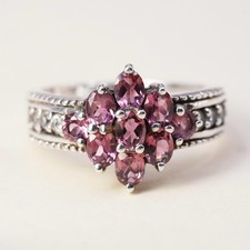 Size 7, vintage Sterling 925 silver ring with pink crystal and cluster cz