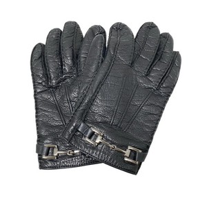 GUCCI - Black Silver Leather Hardware Women's Gloves