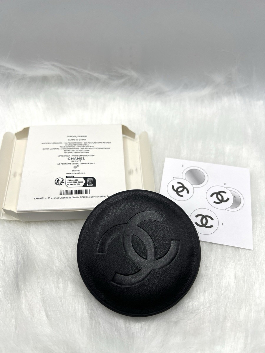 Chanel Beaute Black Compact Mirror Dual Sided Twist Open CC logo